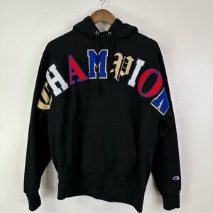 Champion Reverse Weave Spellout Hoodie Black‎ Size M